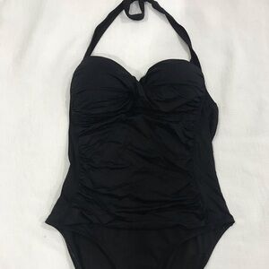 Liz Claiborne Swim Women 16 Black One Piece Neutral Minimalist Retro Pinup 80s